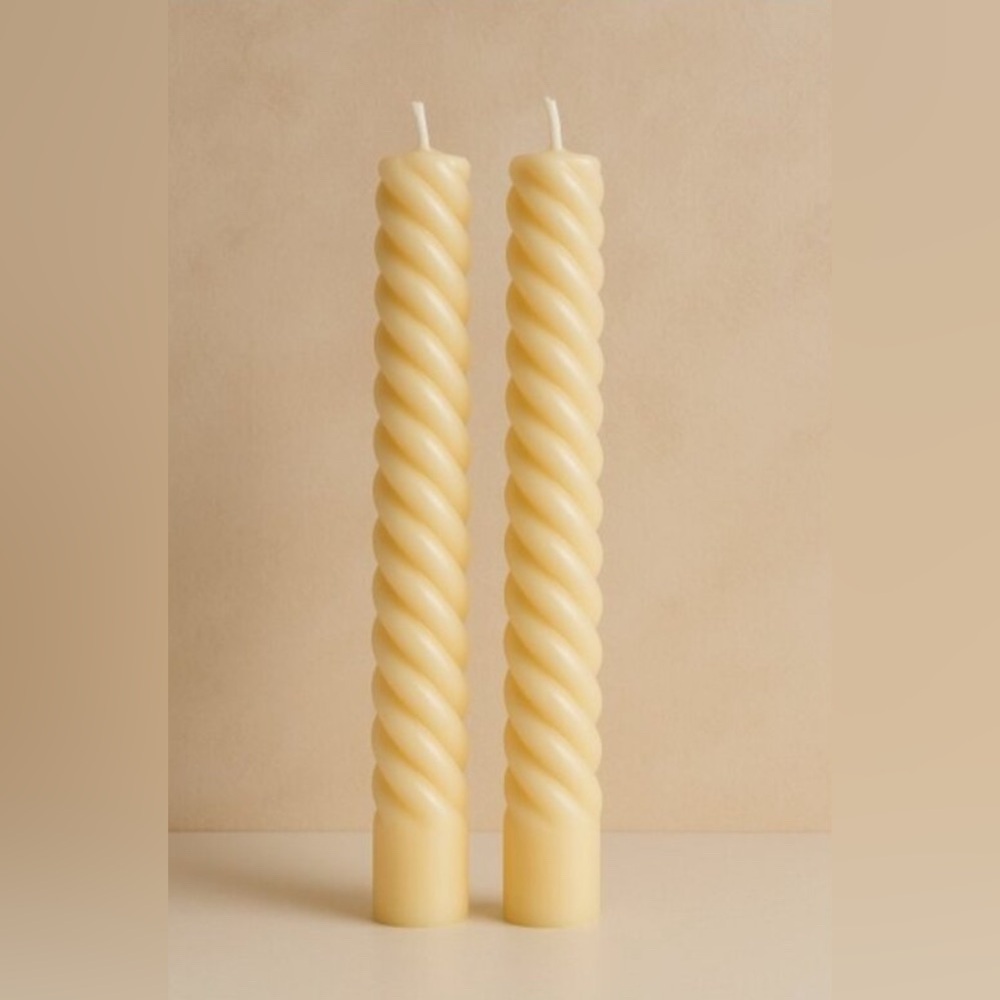 Rope Taper Candles. Ivory. Set of 2  – Modern Twisted Design, New!